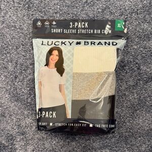 Lucky Brand Short Sleeve Stretch Rib Crew 3-Pack - Black, Cream, Gray